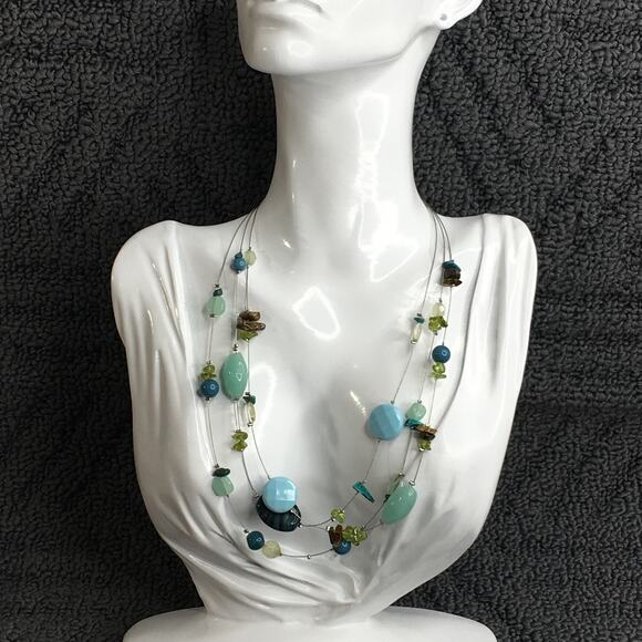 Lia Sophia Multi-Strand Floating Necklace Blue Green Silver Tone - Picture 2 of 15